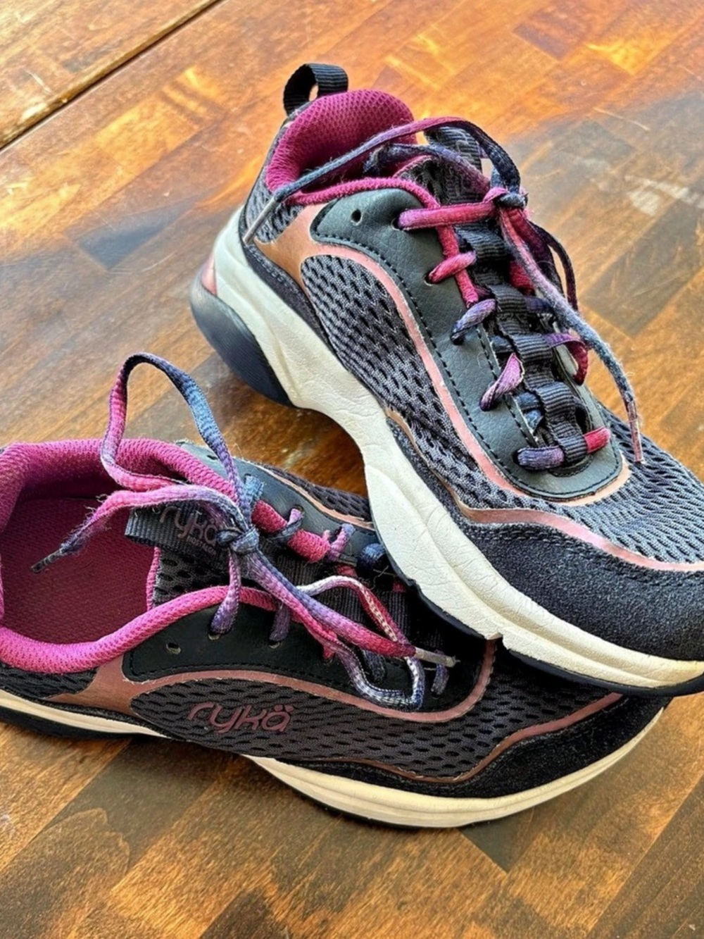 Ryka Nostalgia Women’s Size 5.5 Navy Pink Mesh Lace Up Walking Sneakers